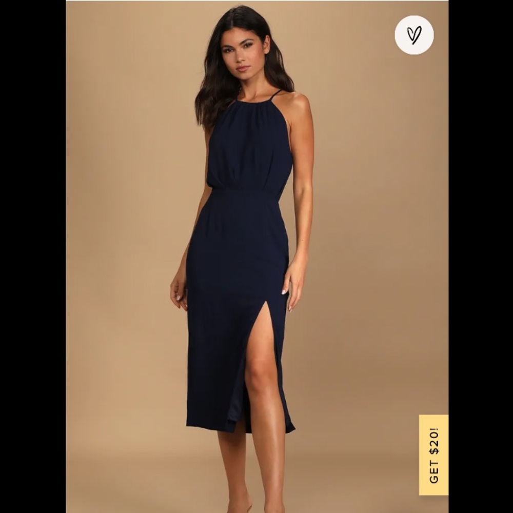 Lulus Dreamy Date Night Navy Blue Sleeveless Midi Dress